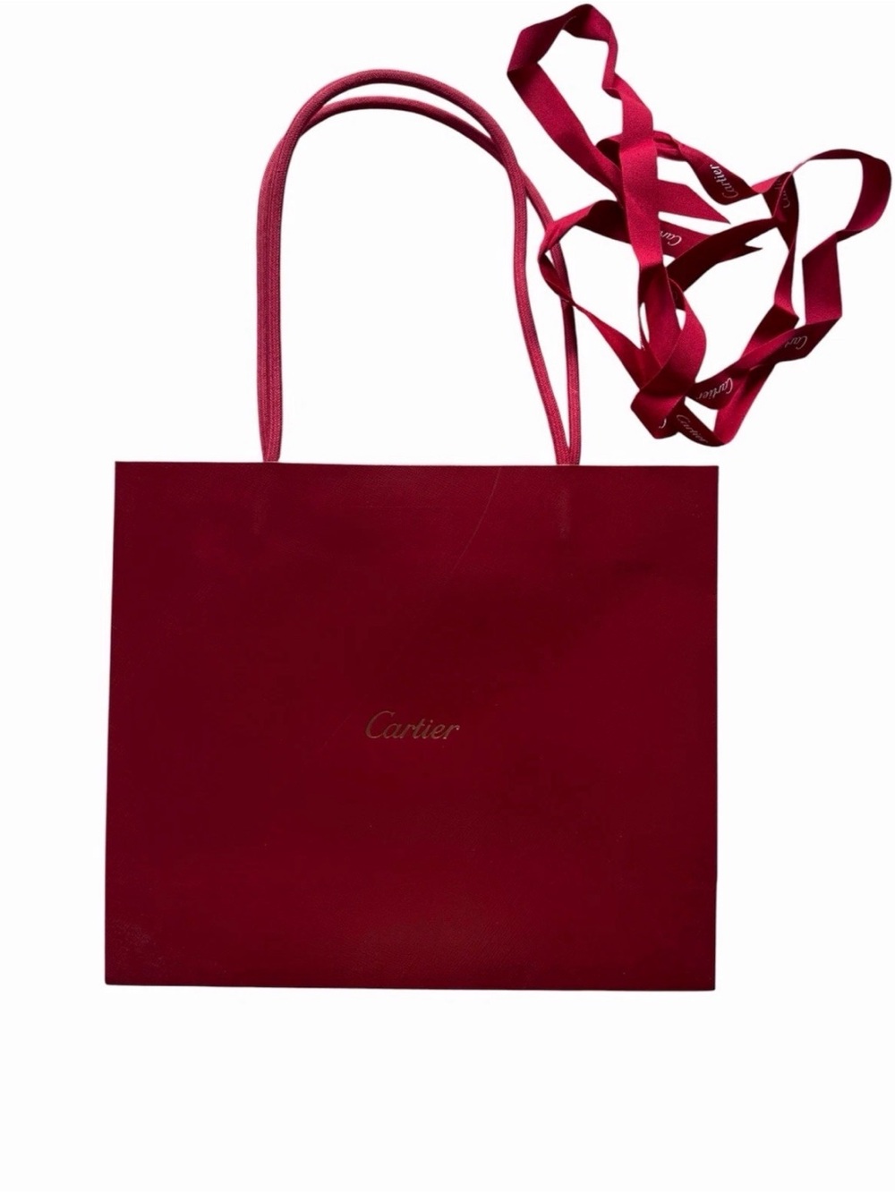 Authentic Cartier Red Paper Shopping
Bag Gift Tote with ribbon